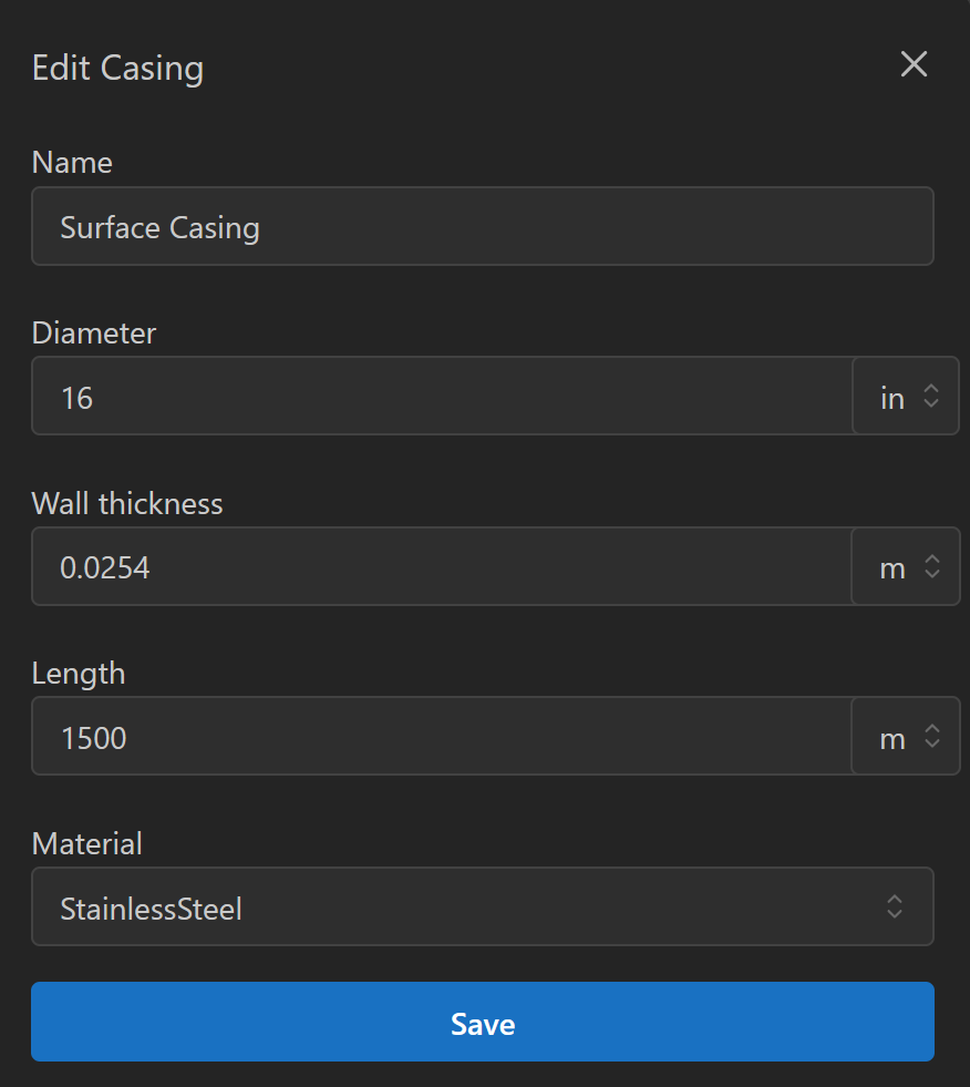 Dialog showing editing component properties