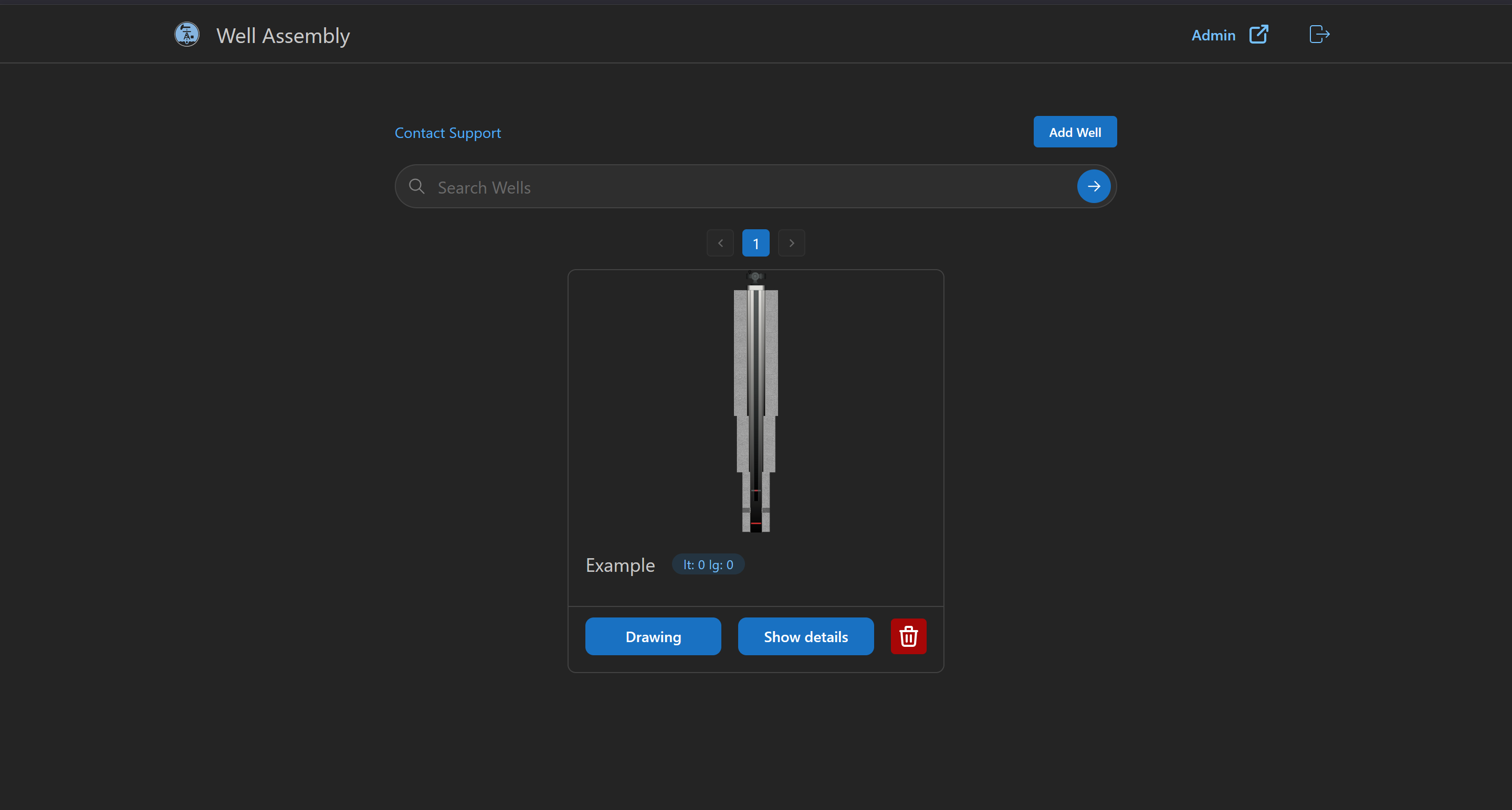 Screenshot of wells list with create button