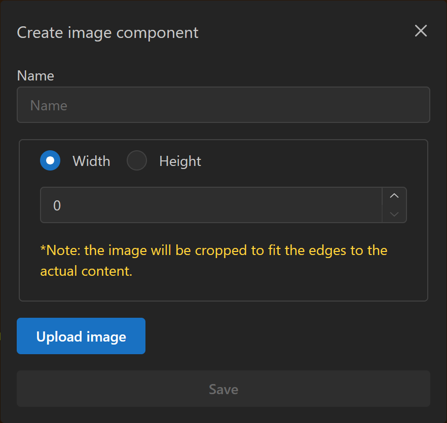 Dialog showing image component properties